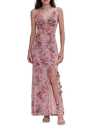 Lily Floral Appliqué Body-Con Gown