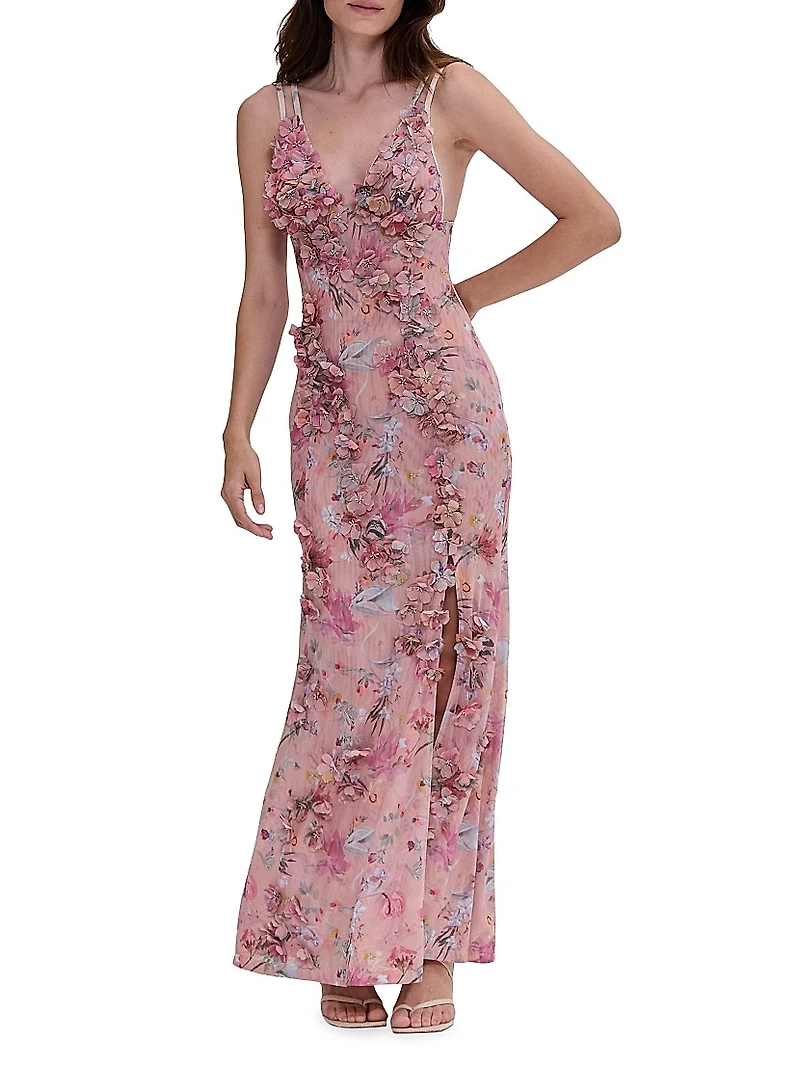 Lily Floral Appliqué Body-Con Gown