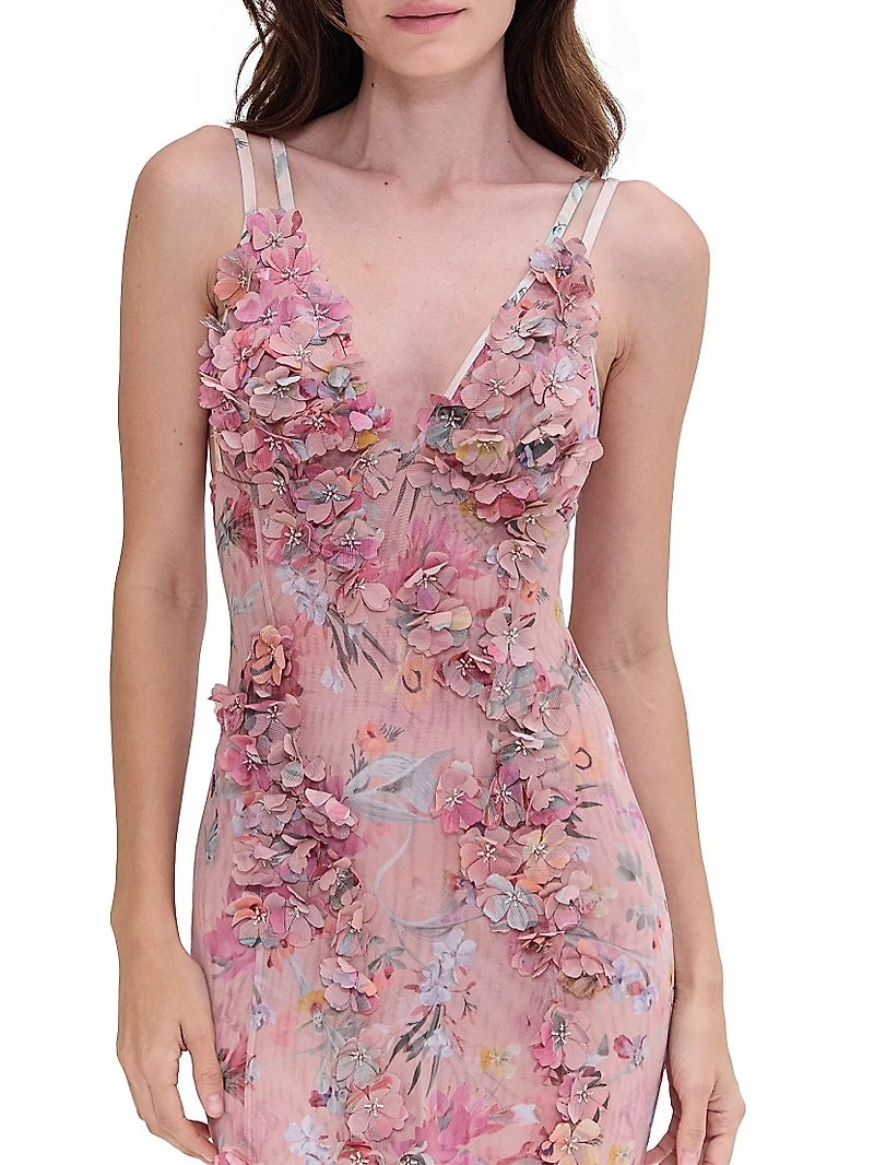 Lily Floral Appliqué Body-Con Gown