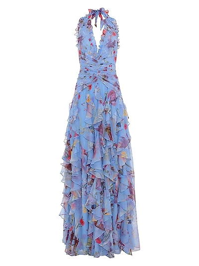 Lily Floral Flutter Halter Gown