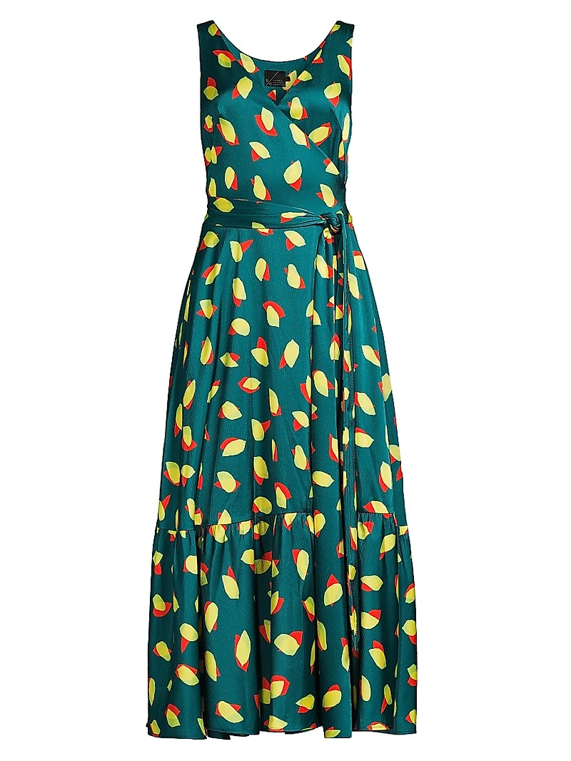 Everyday Tropics Flirty Satin Wrap Maxi Dress