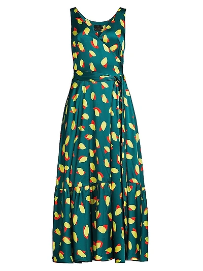 Everyday Tropics Flirty Satin Wrap Maxi Dress