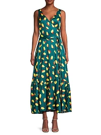 Everyday Tropics Flirty Satin Wrap Maxi Dress