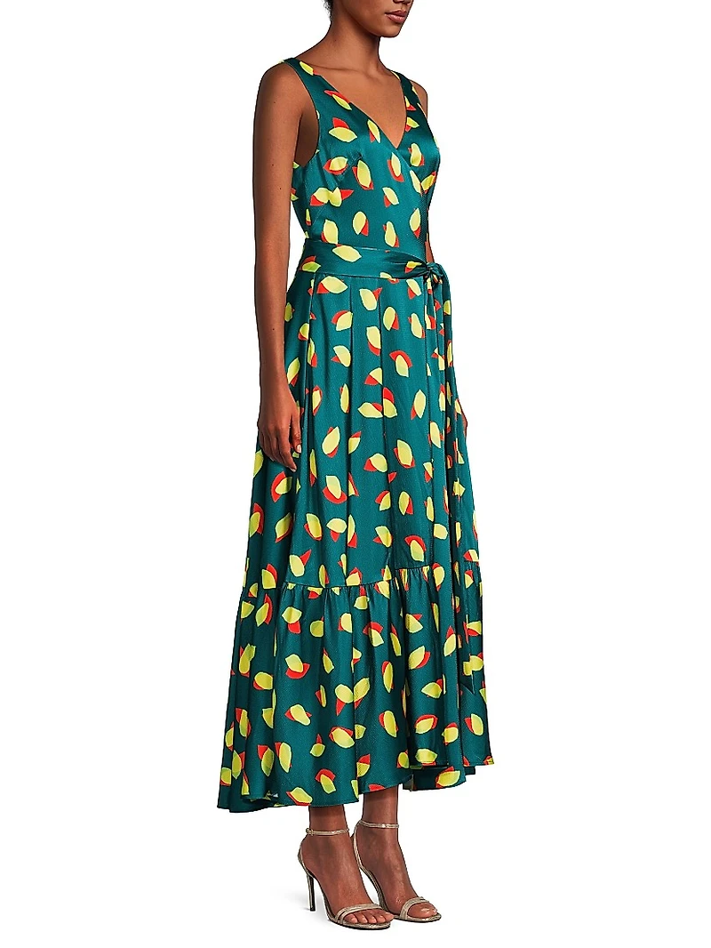 Everyday Tropics Flirty Satin Wrap Maxi Dress