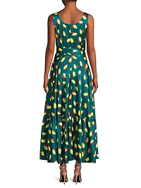 Everyday Tropics Flirty Satin Wrap Maxi Dress