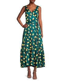 Everyday Tropics Flirty Satin Wrap Maxi Dress