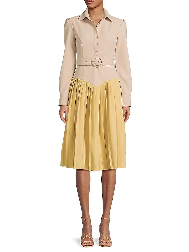 Everyday Tropics Coloblock Belted Shirtdress