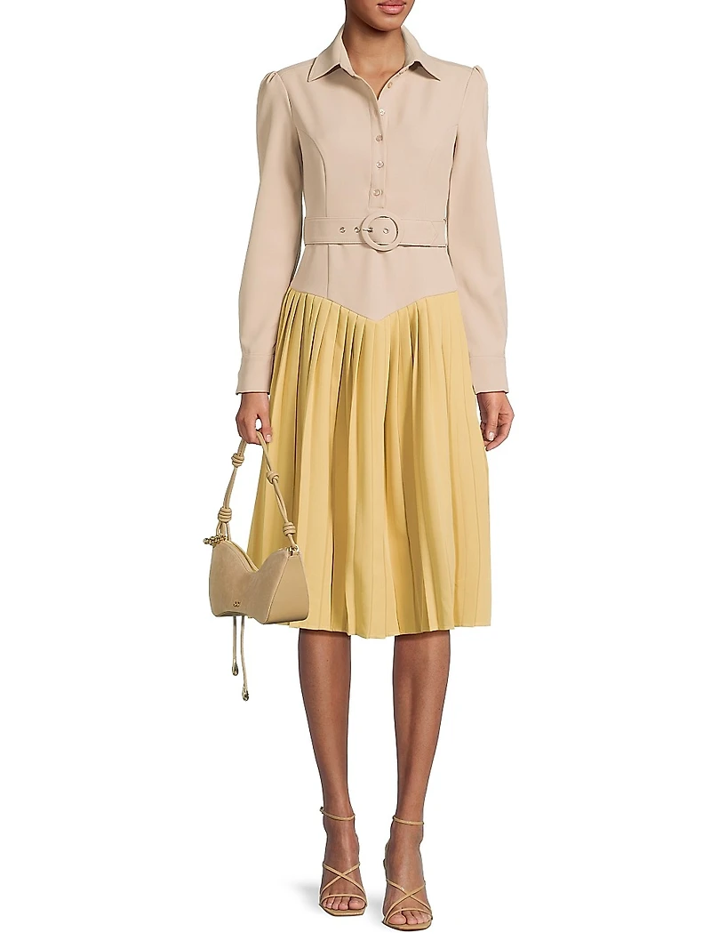 Everyday Tropics Coloblock Belted Shirtdress