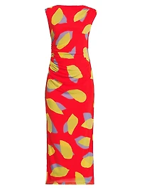 Everyday Tropics Ruched Mesh Midi-Dress