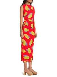 Everyday Tropics Ruched Mesh Midi-Dress