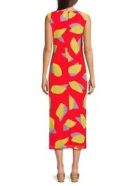 Everyday Tropics Ruched Mesh Midi-Dress