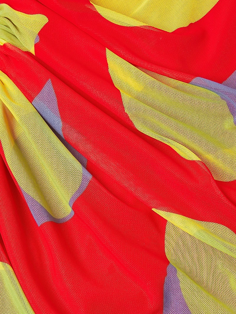 Everyday Tropics Ruched Mesh Midi-Dress