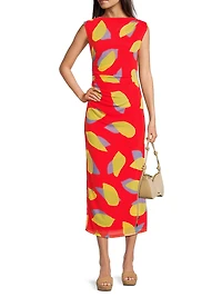 Everyday Tropics Ruched Mesh Midi-Dress