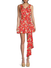 Everyday Tropics Flirty Satin Wrap Minidress