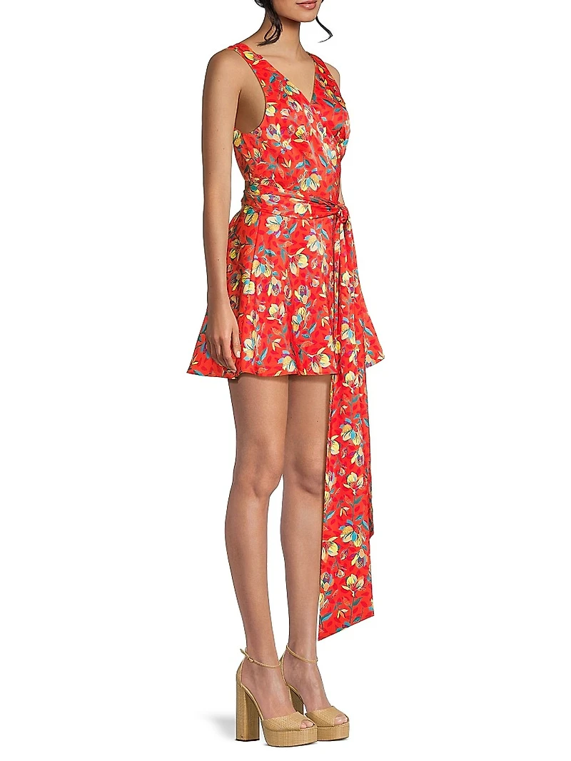 Everyday Tropics Flirty Satin Wrap Minidress