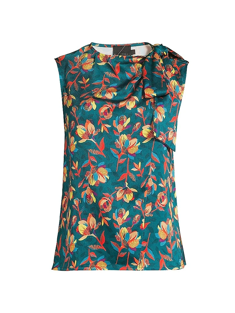Everyday Tropics Sleeveless Tie Blouse
