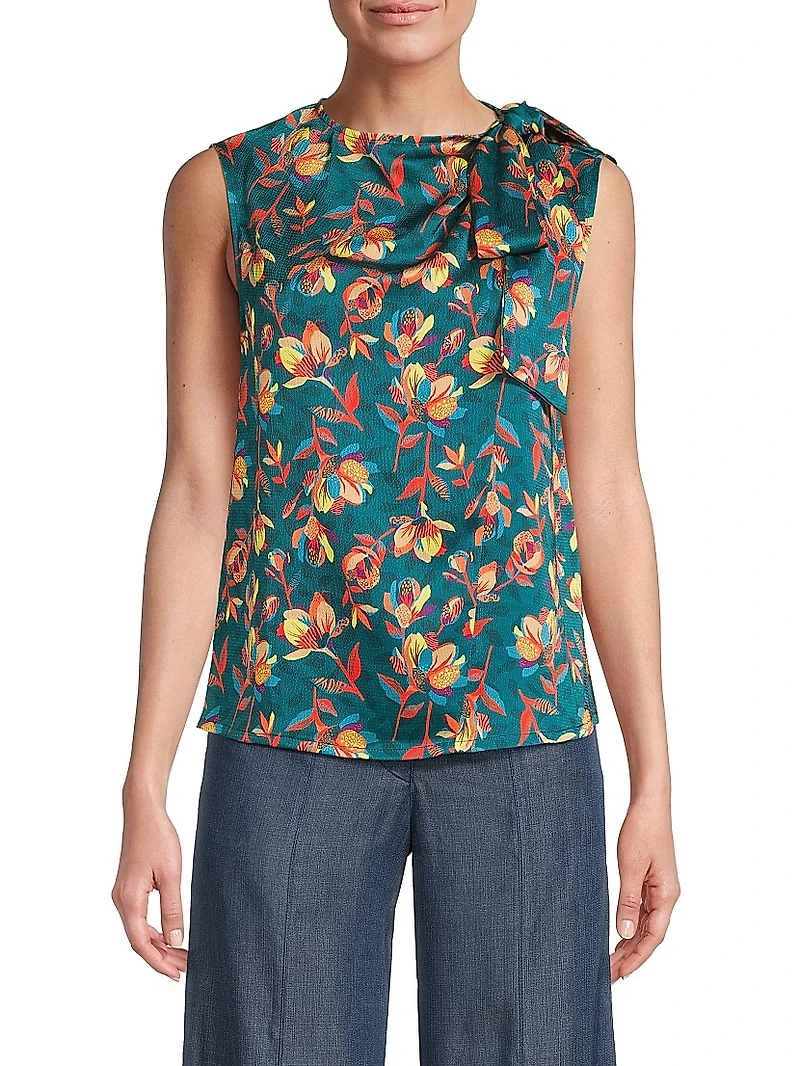 Everyday Tropics Sleeveless Tie Blouse