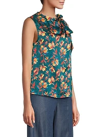 Everyday Tropics Sleeveless Tie Blouse