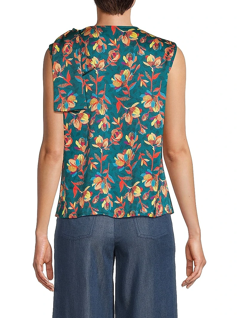 Everyday Tropics Sleeveless Tie Blouse