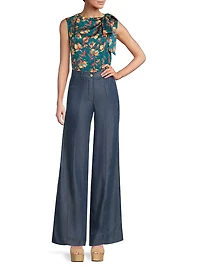 Everyday Tropics Sleeveless Tie Blouse