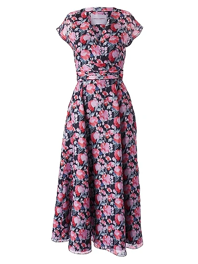 Floral Silk V-Neck Midi-Dress