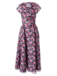Floral Silk V-Neck Midi-Dress