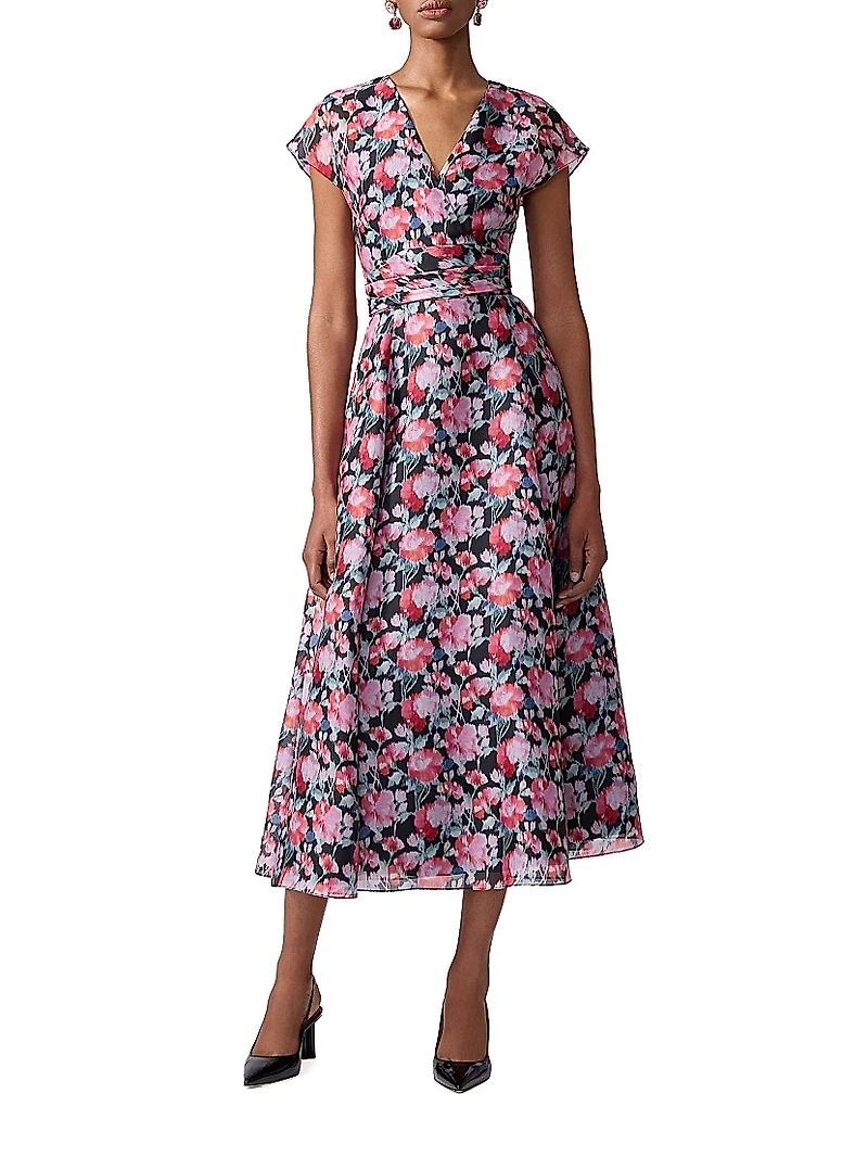 Floral Silk V-Neck Midi-Dress