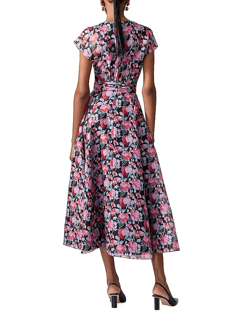 Floral Silk V-Neck Midi-Dress