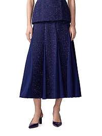 Metallic Tweed Godet Midi-Skirt