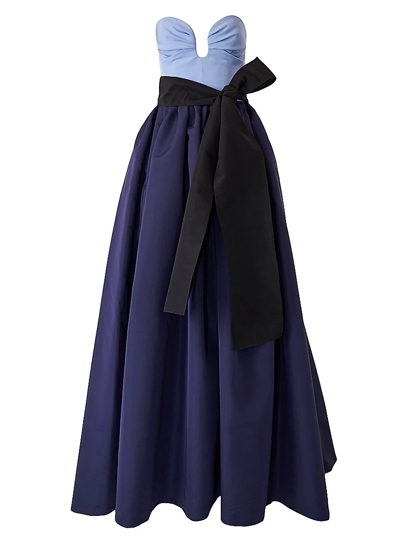 Colorblocked Silk Sash Strapless Gown