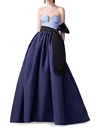 Colorblocked Silk Sash Strapless Gown