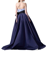 Colorblocked Silk Sash Strapless Gown