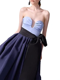 Colorblocked Silk Sash Strapless Gown