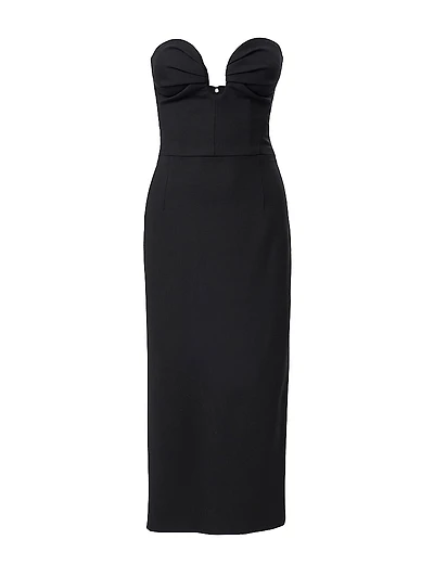 Stretch-Wool Sweetheart Midi-Dress