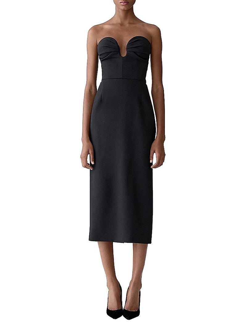 Stretch-Wool Sweetheart Midi-Dress