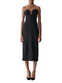 Stretch-Wool Sweetheart Midi-Dress