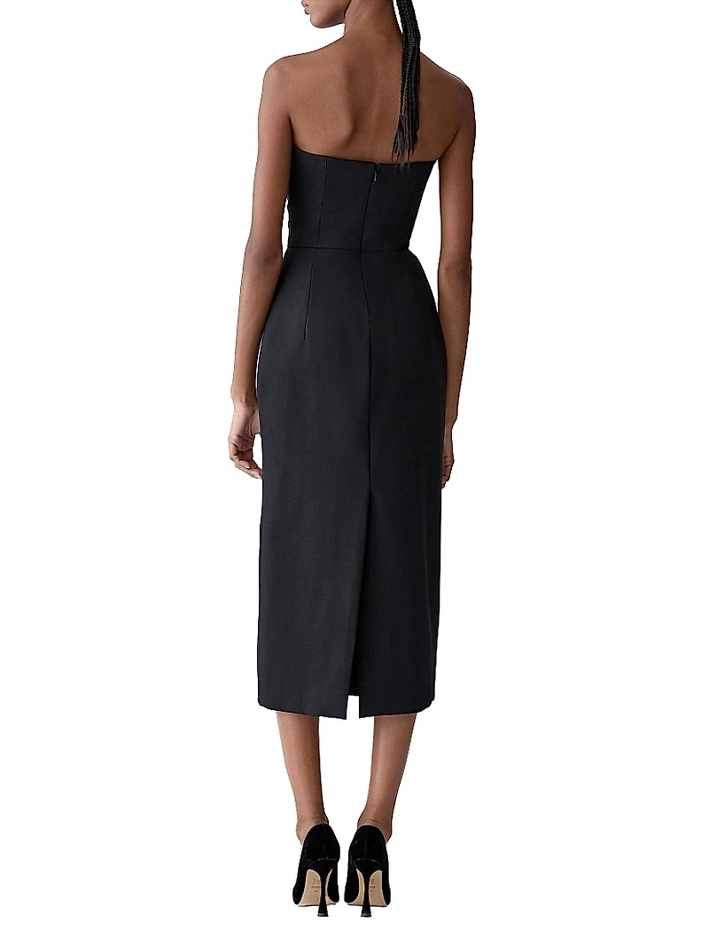 Stretch-Wool Sweetheart Midi-Dress