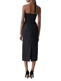 Stretch-Wool Sweetheart Midi-Dress