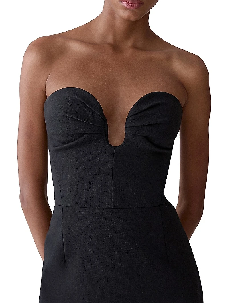 Stretch-Wool Sweetheart Midi-Dress