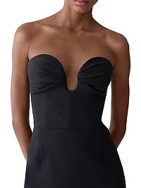 Stretch-Wool Sweetheart Midi-Dress