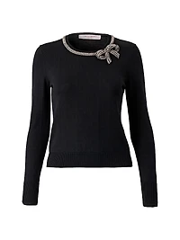 Crystal Bow-Embellished Silk-Cotton Knit Sweater
