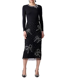 Crystal Bow-Embellished Silk-Cotton Knit Sweater