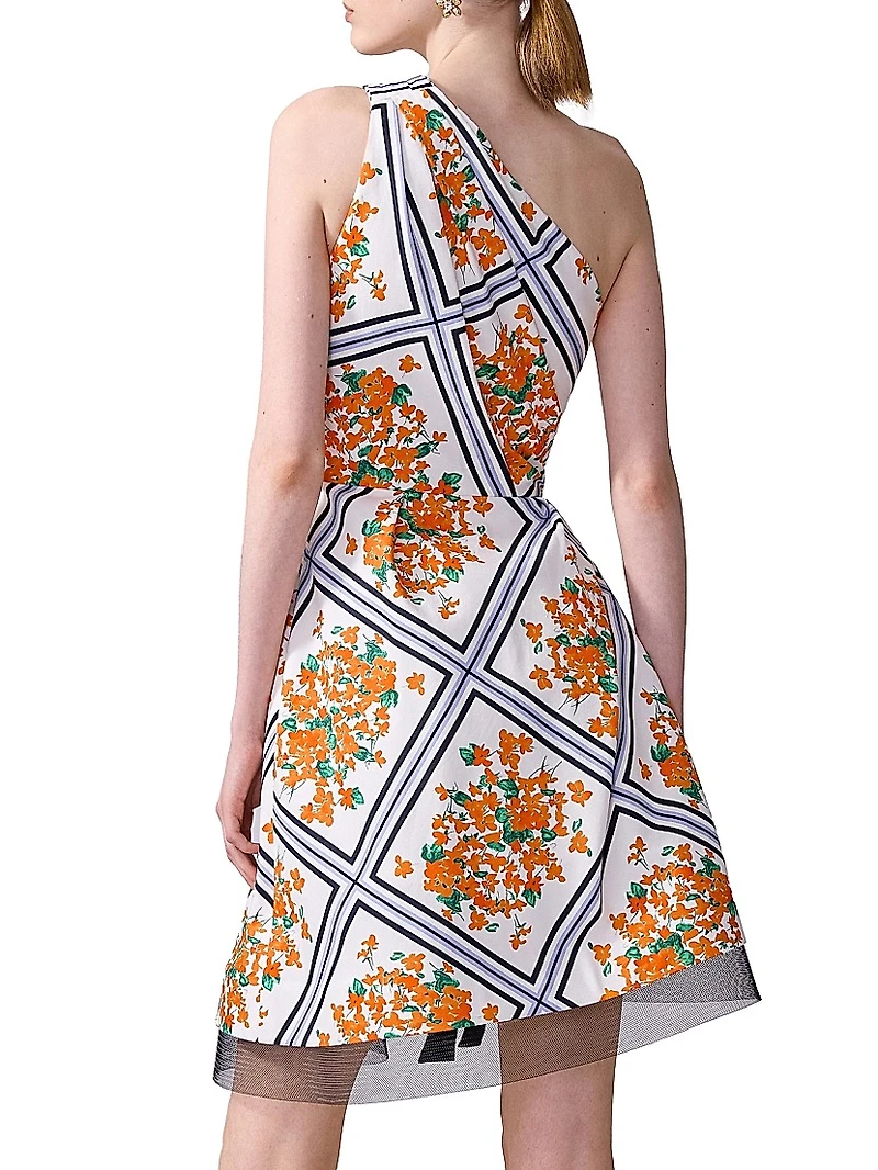 Floral Asymmetric One-Shoulder Minidress