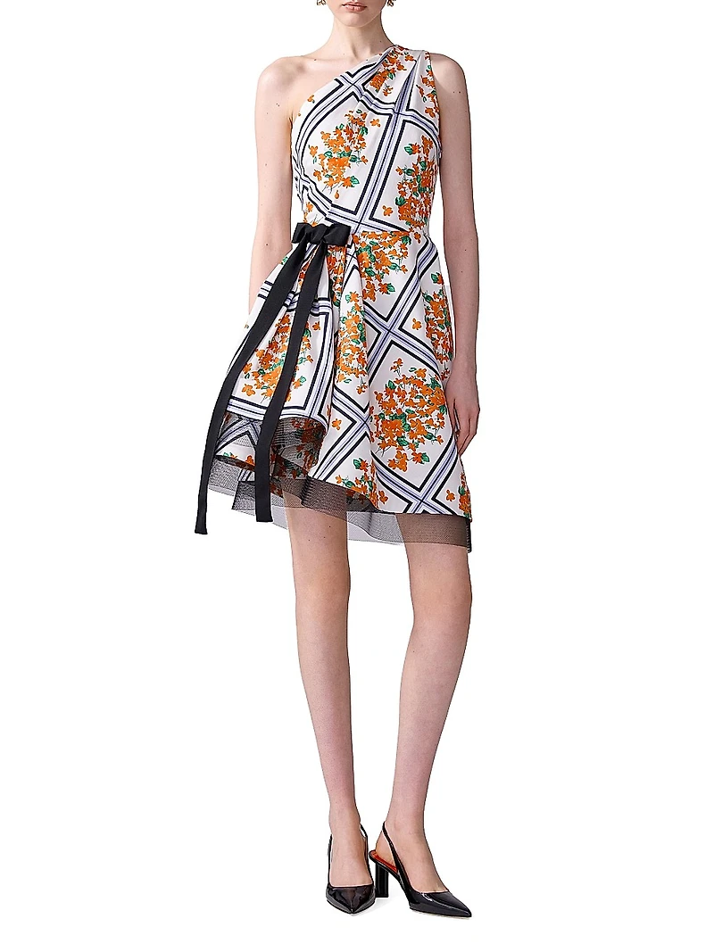 Floral Asymmetric One-Shoulder Minidress