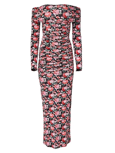 Ruched Floral Off-The-Shoulder Gown