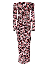 Ruched Floral Off-The-Shoulder Gown