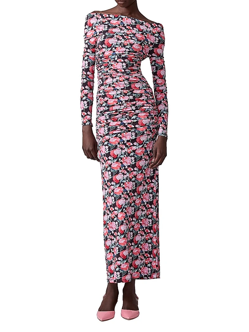 Ruched Floral Off-The-Shoulder Gown