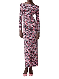 Ruched Floral Off-The-Shoulder Gown
