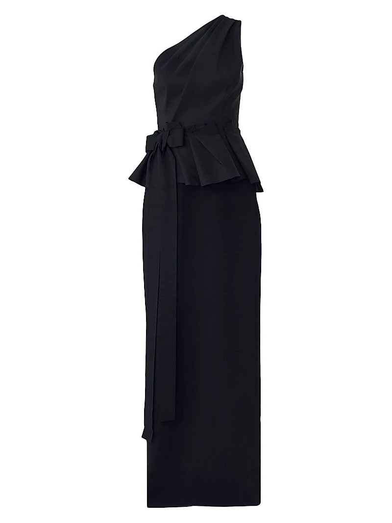 Bow-Detailed One-Shoulder Column Gown