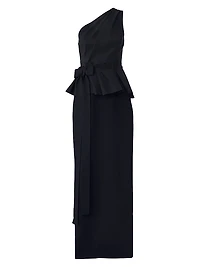 Bow-Detailed One-Shoulder Column Gown